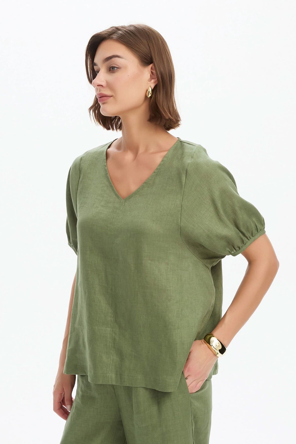 Tirelli Bishop Sleeve Top - Olive Green Tirelli