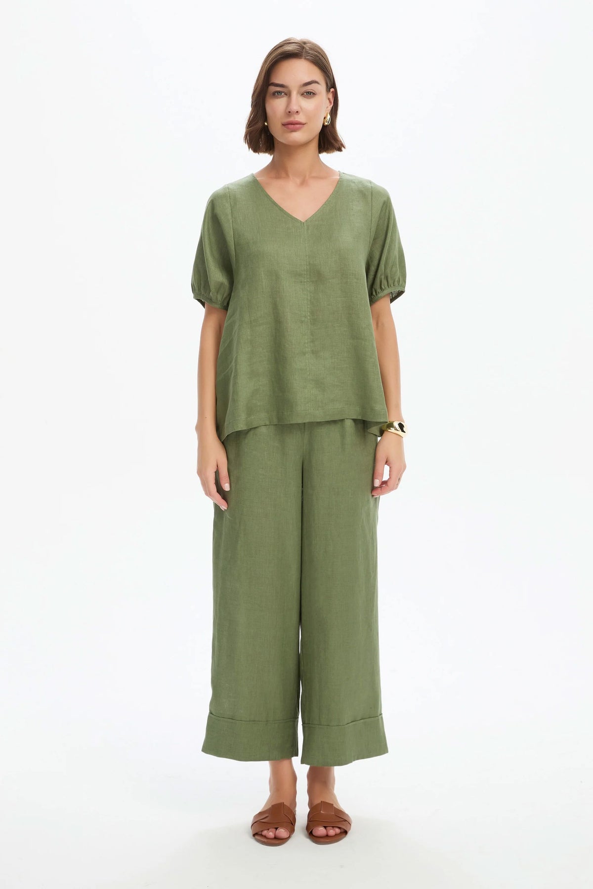 Tirelli Bishop Sleeve Top - Olive Green Tirelli