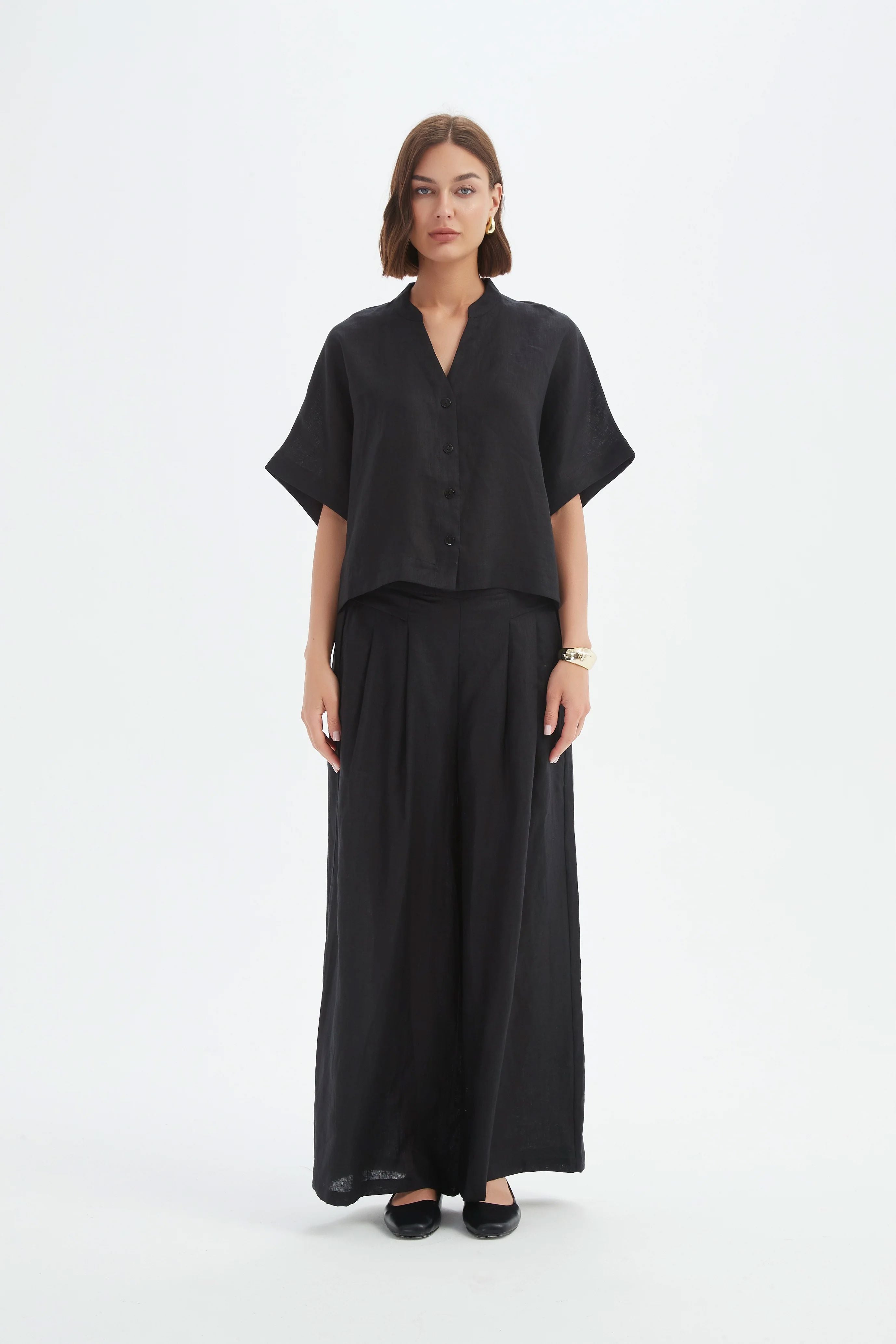Tirelli Boxy Button Linen Shirt - Black Tirelli