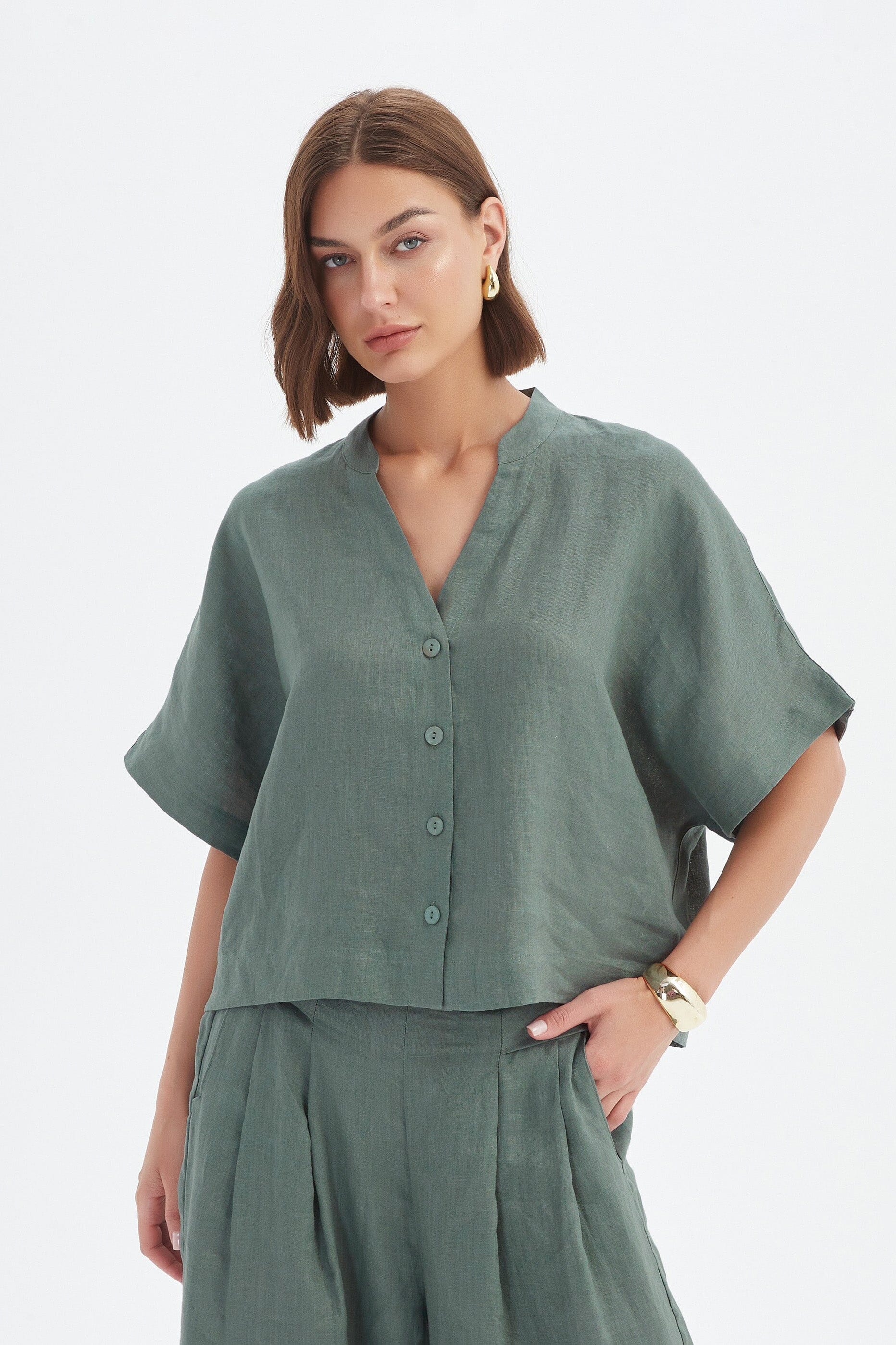 Tirelli Boxy Button Linen Shirt - Petrol Tirelli