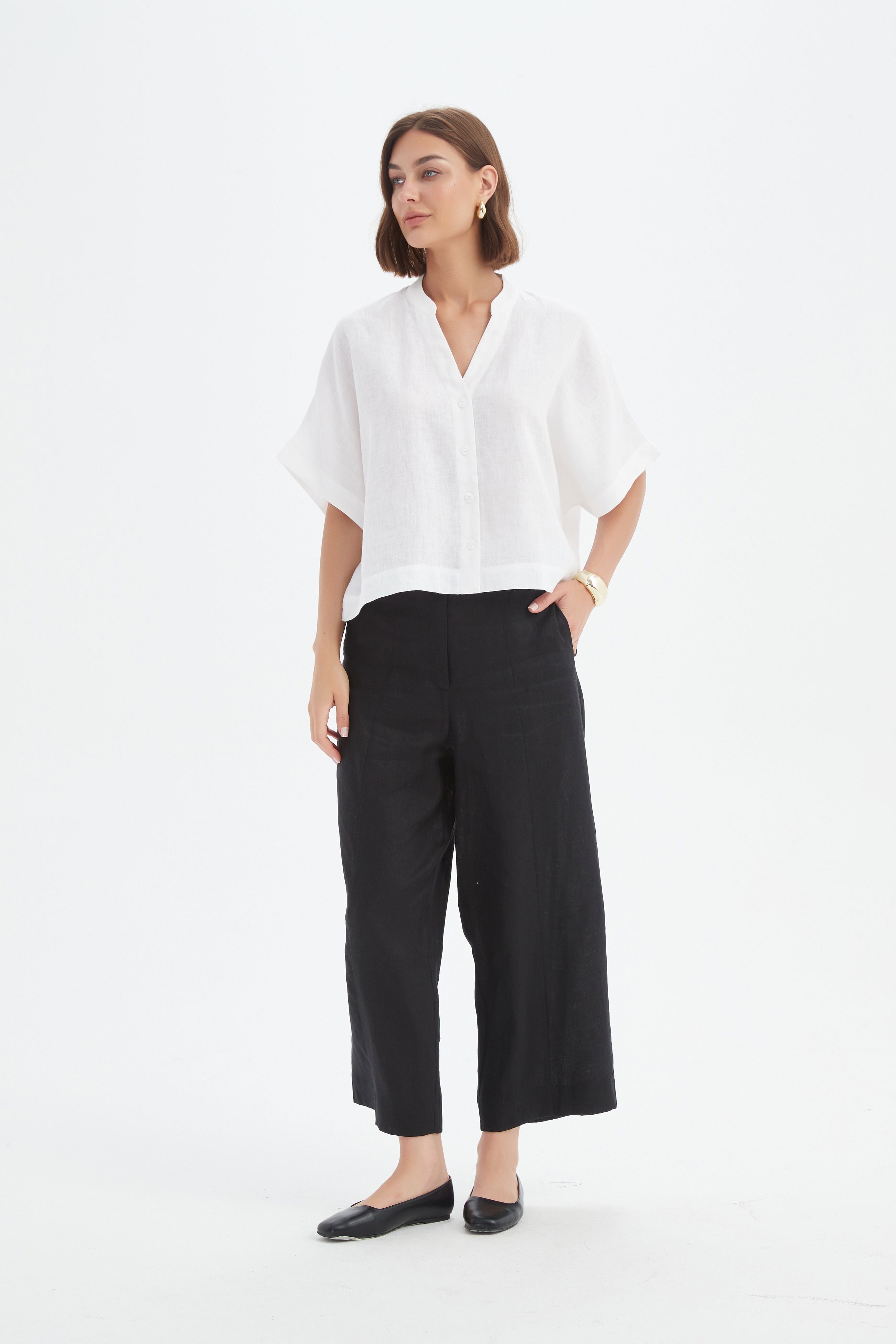 Tirelli Boxy Button Linen Shirt - White Tirelli