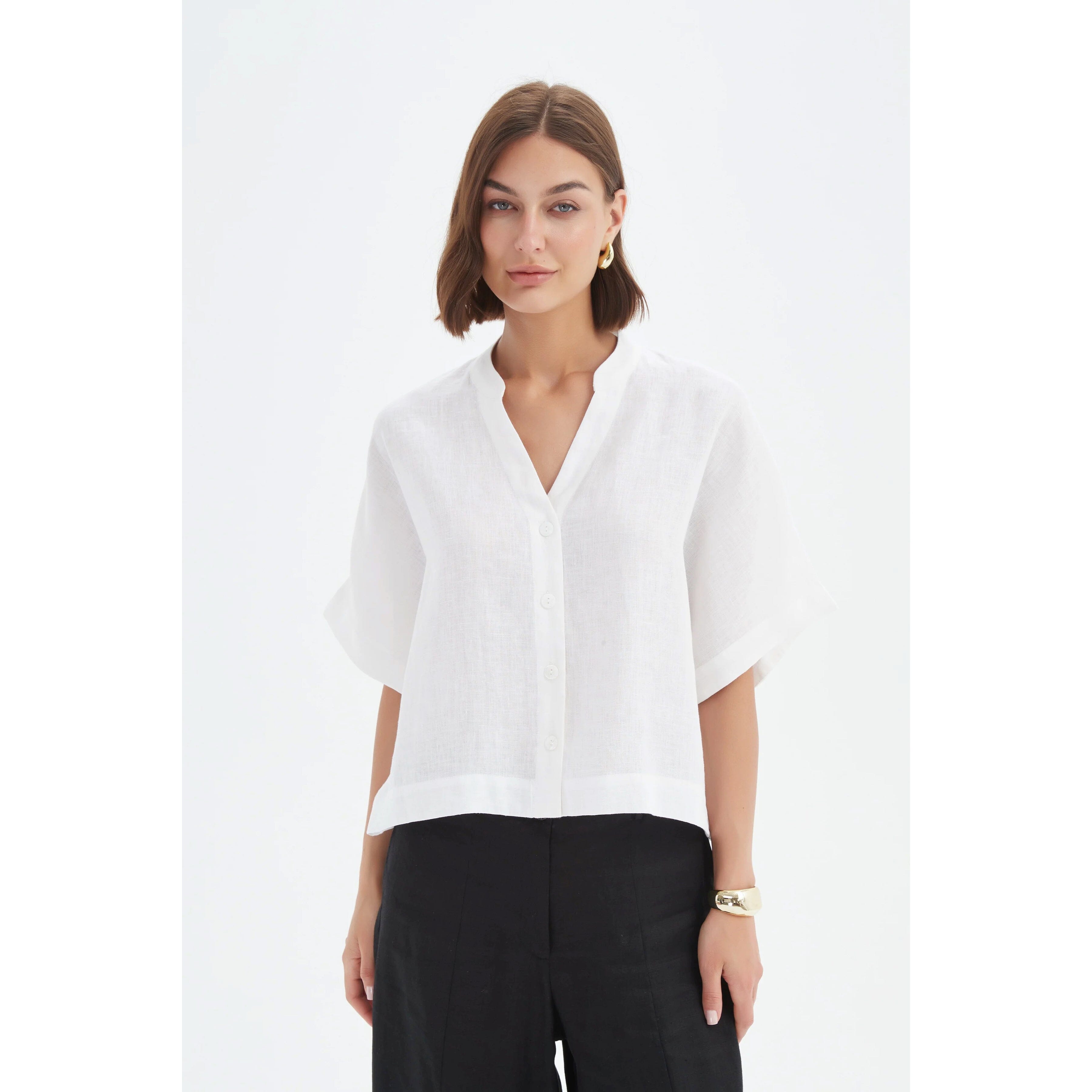 Tirelli Boxy Button Linen Shirt - White Tirelli