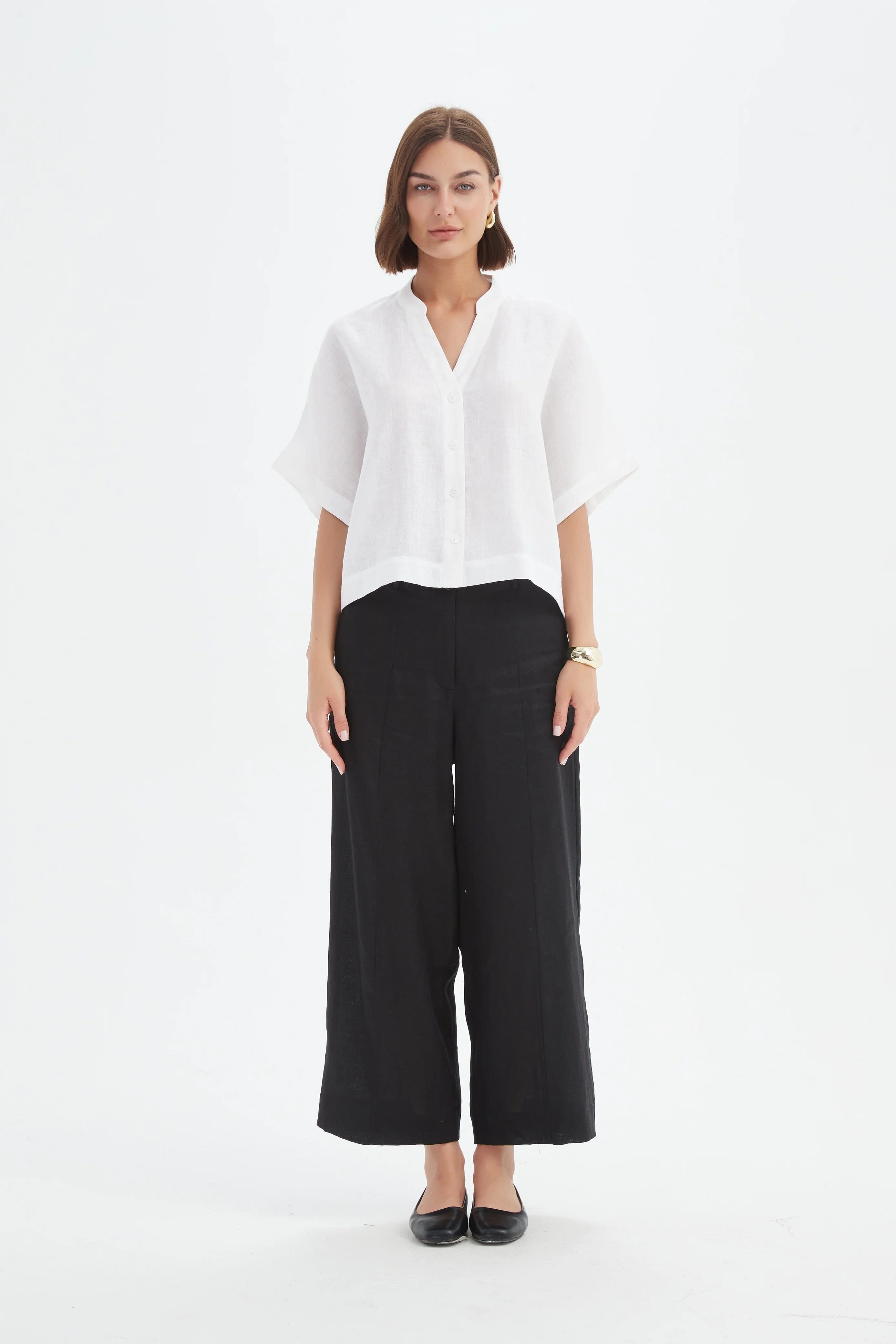 Tirelli Boxy Button Linen Shirt - White Tirelli