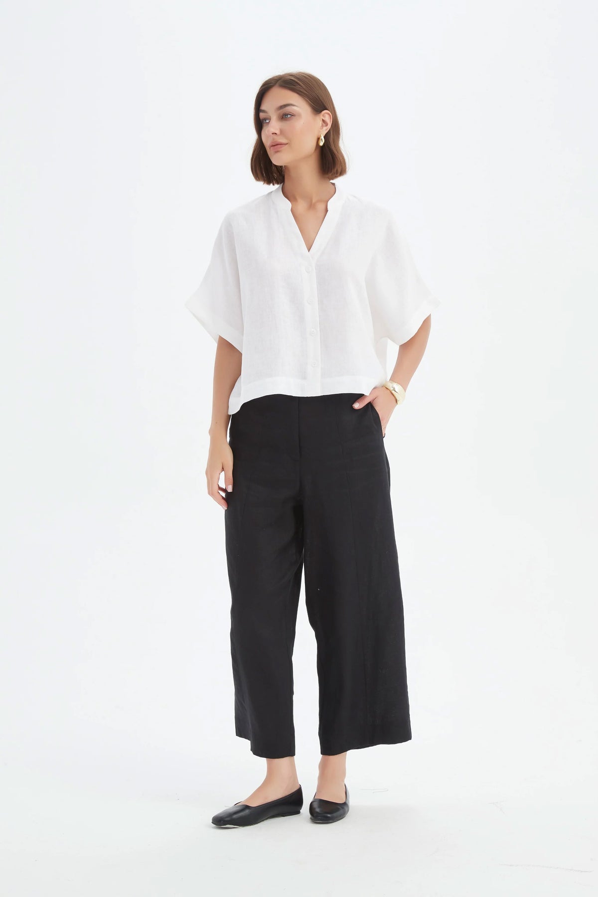 Tirelli Boxy Button Linen Shirt - White Tirelli