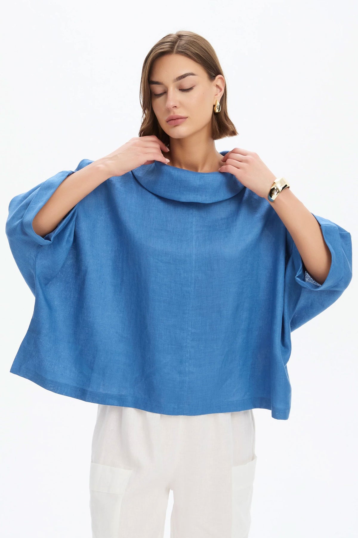 Tirelli Funnel Neck Boxy Top - Coastal Blue Women's Top Tirelli