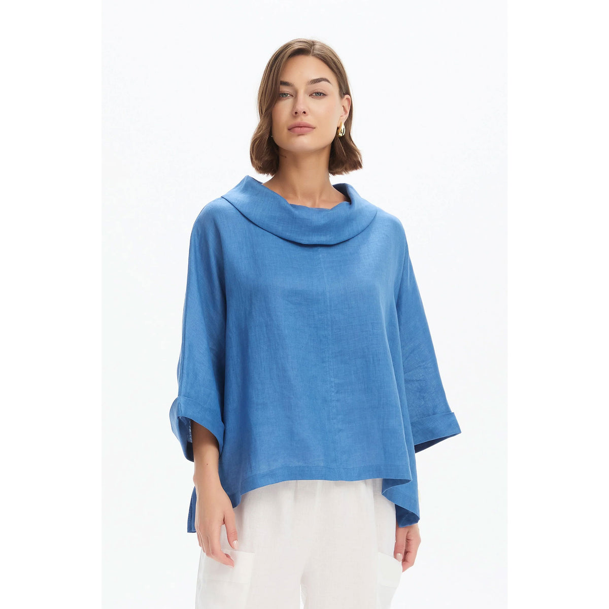 Tirelli Funnel Neck Boxy Top - Coastal Blue Women's Top Tirelli