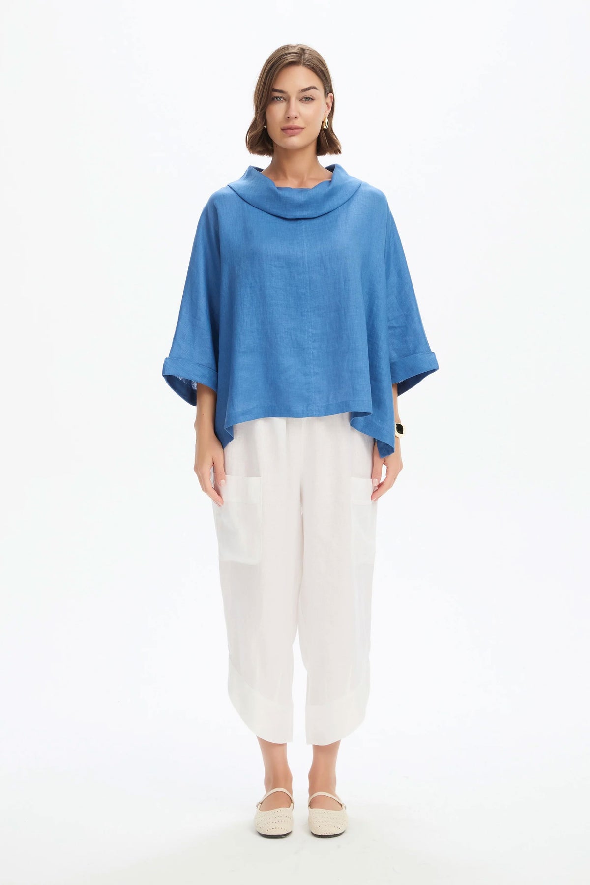 Tirelli Funnel Neck Boxy Top - Coastal Blue Tirelli