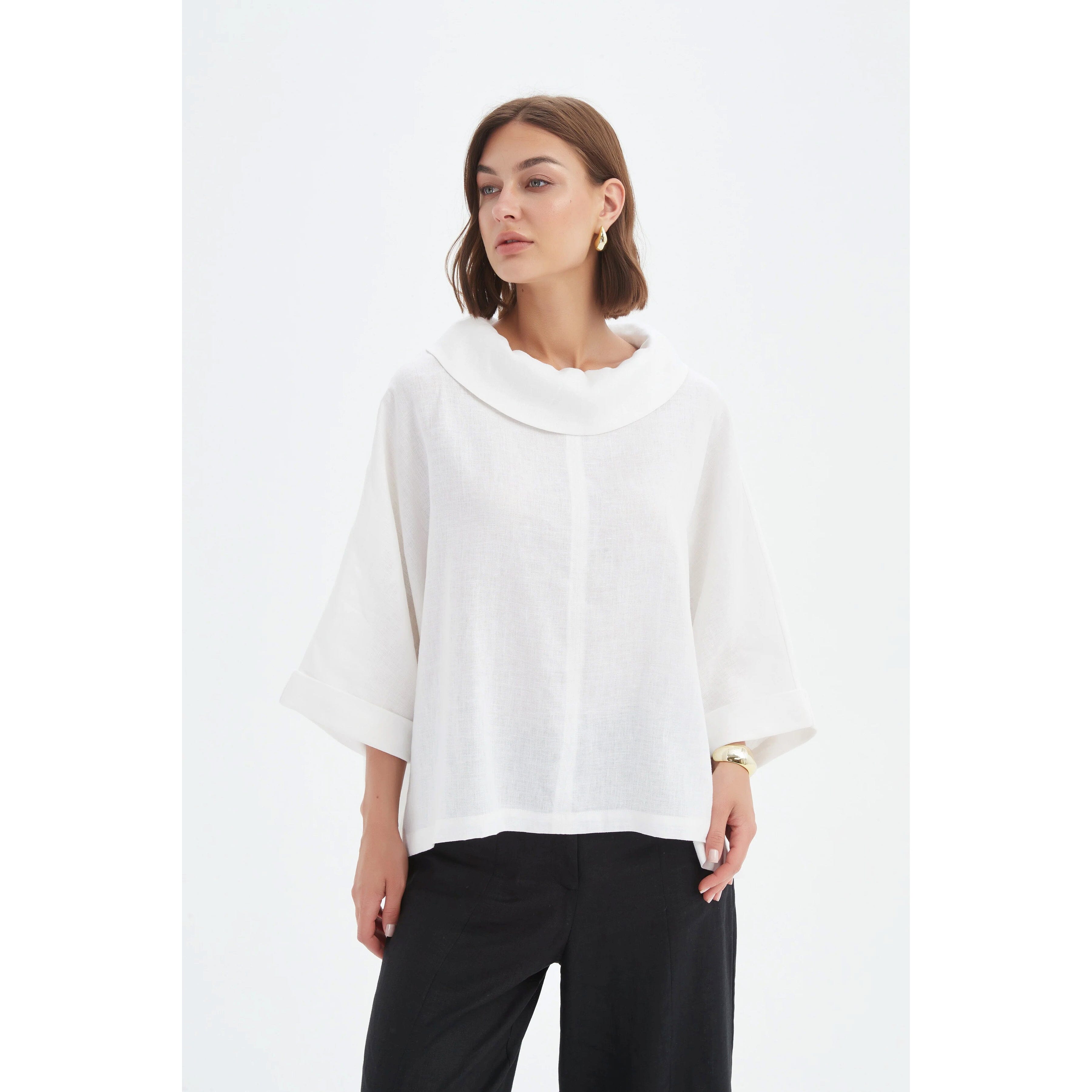 Tirelli Funnel Neck Boxy Top - White Tirelli