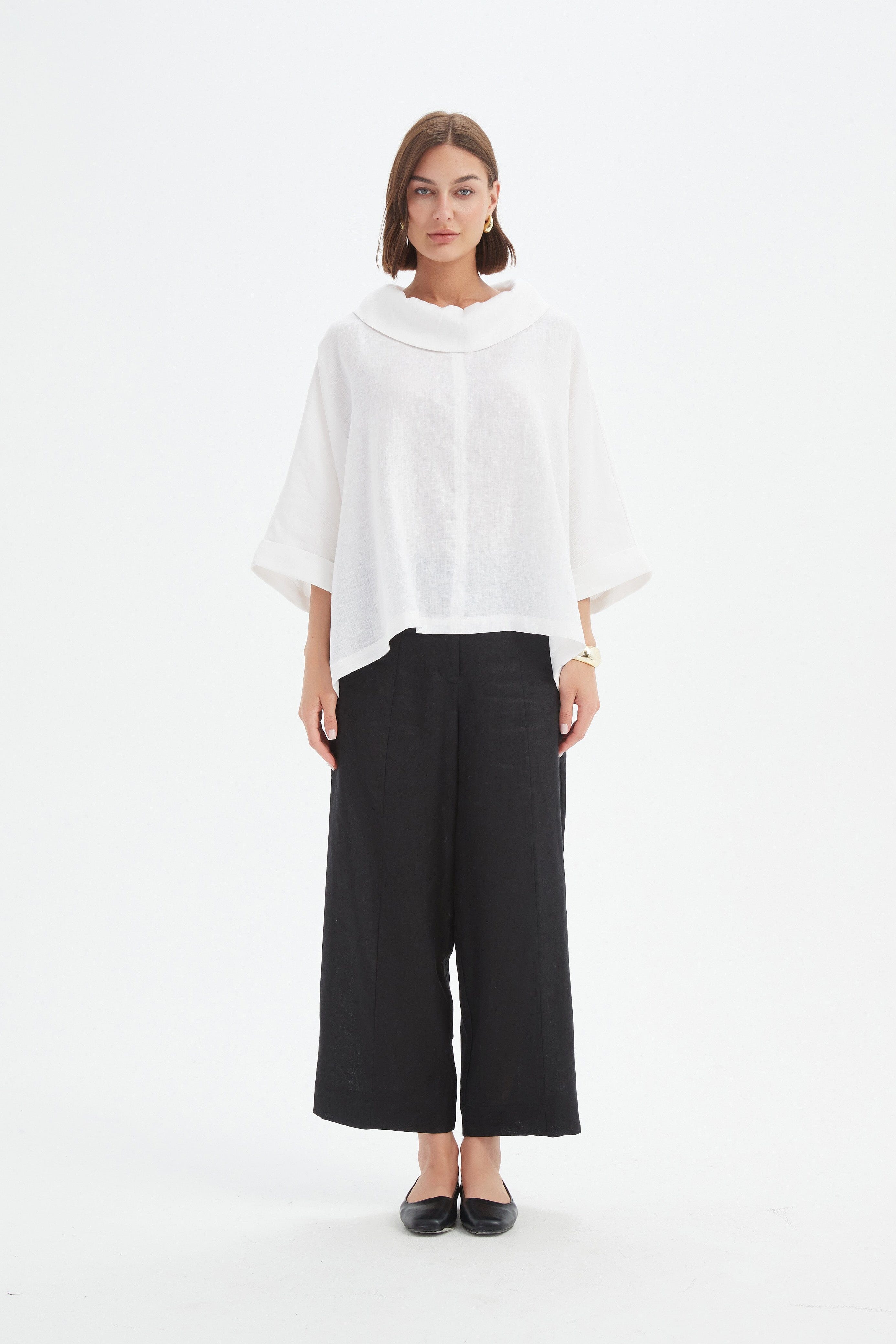 Tirelli Funnel Neck Boxy Top - White Tirelli