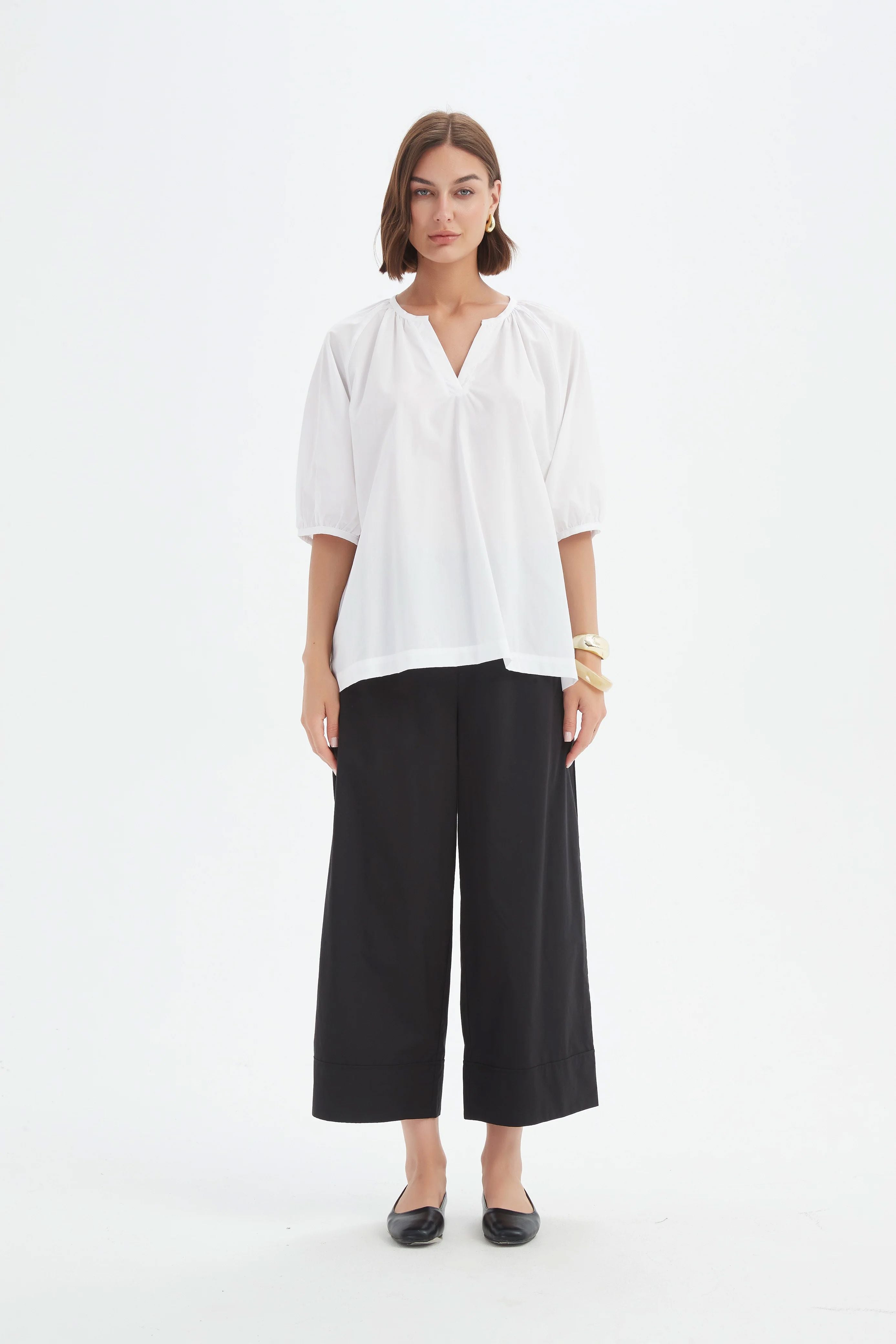 Tirelli Gathered Notch Neck - White Tirelli