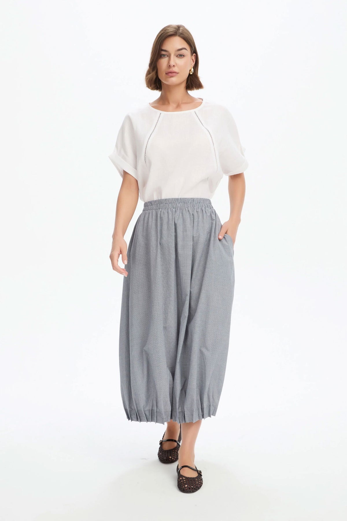 Tirelli Pin Tuck Hem Gingham Skirt - Black/White Tirelli