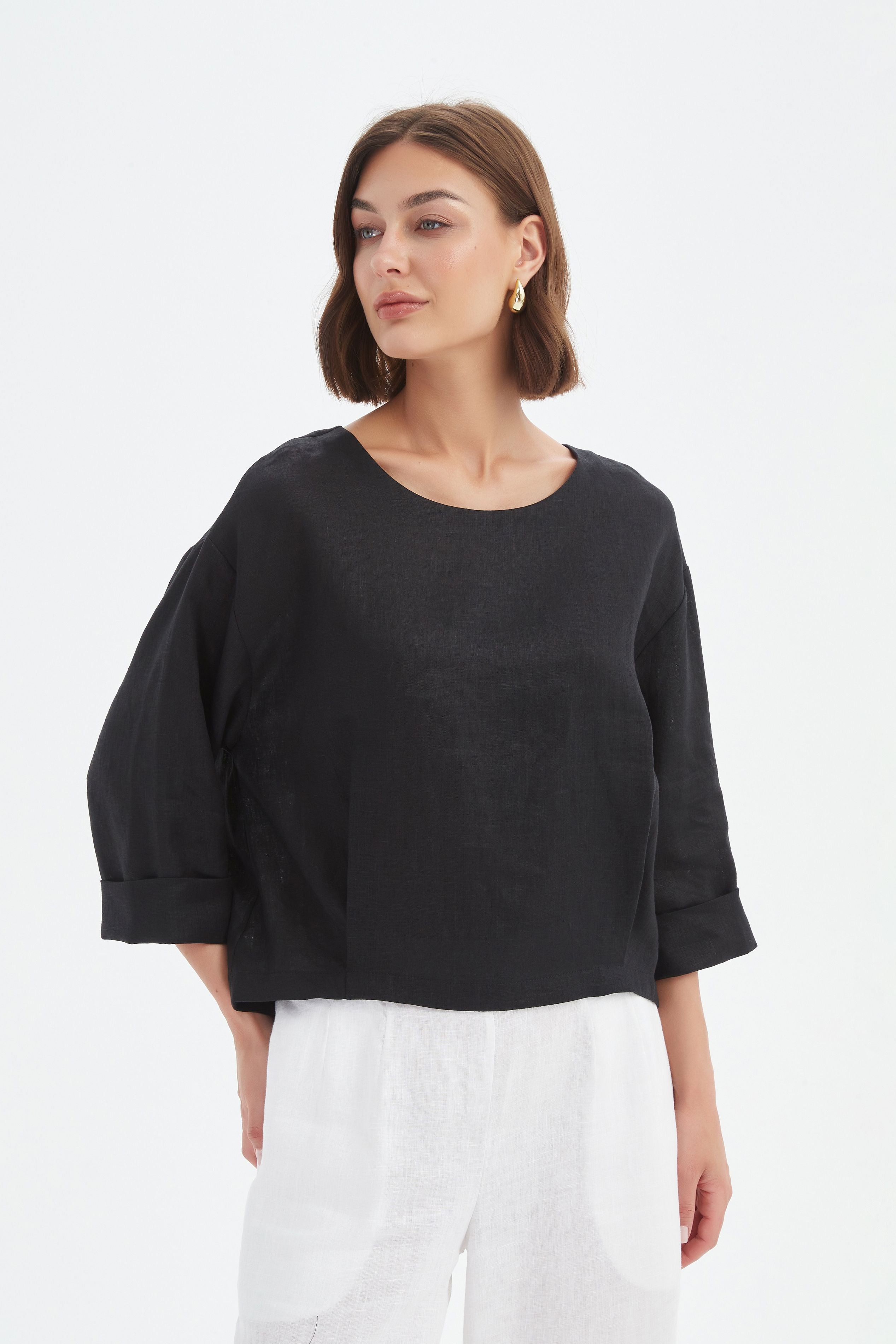 Tirelli Pleat Hem Top - Black Tirelli