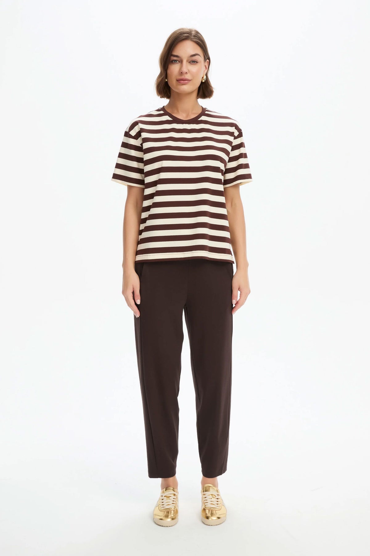Tirelli Stripe Boxy Tee - Chocolate/Beige Tirelli