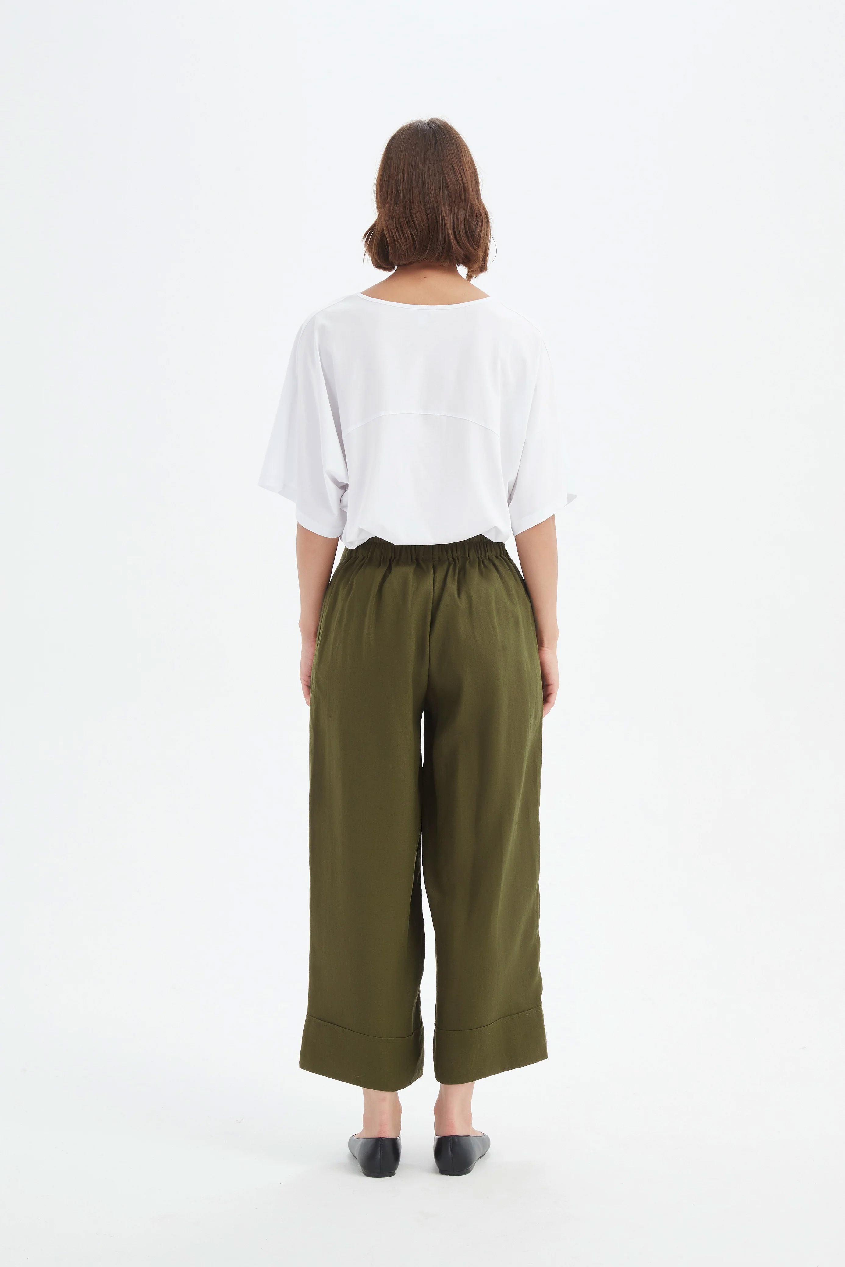 Tirelli Wide Leg Linen Pant - Dark Moss Tirelli