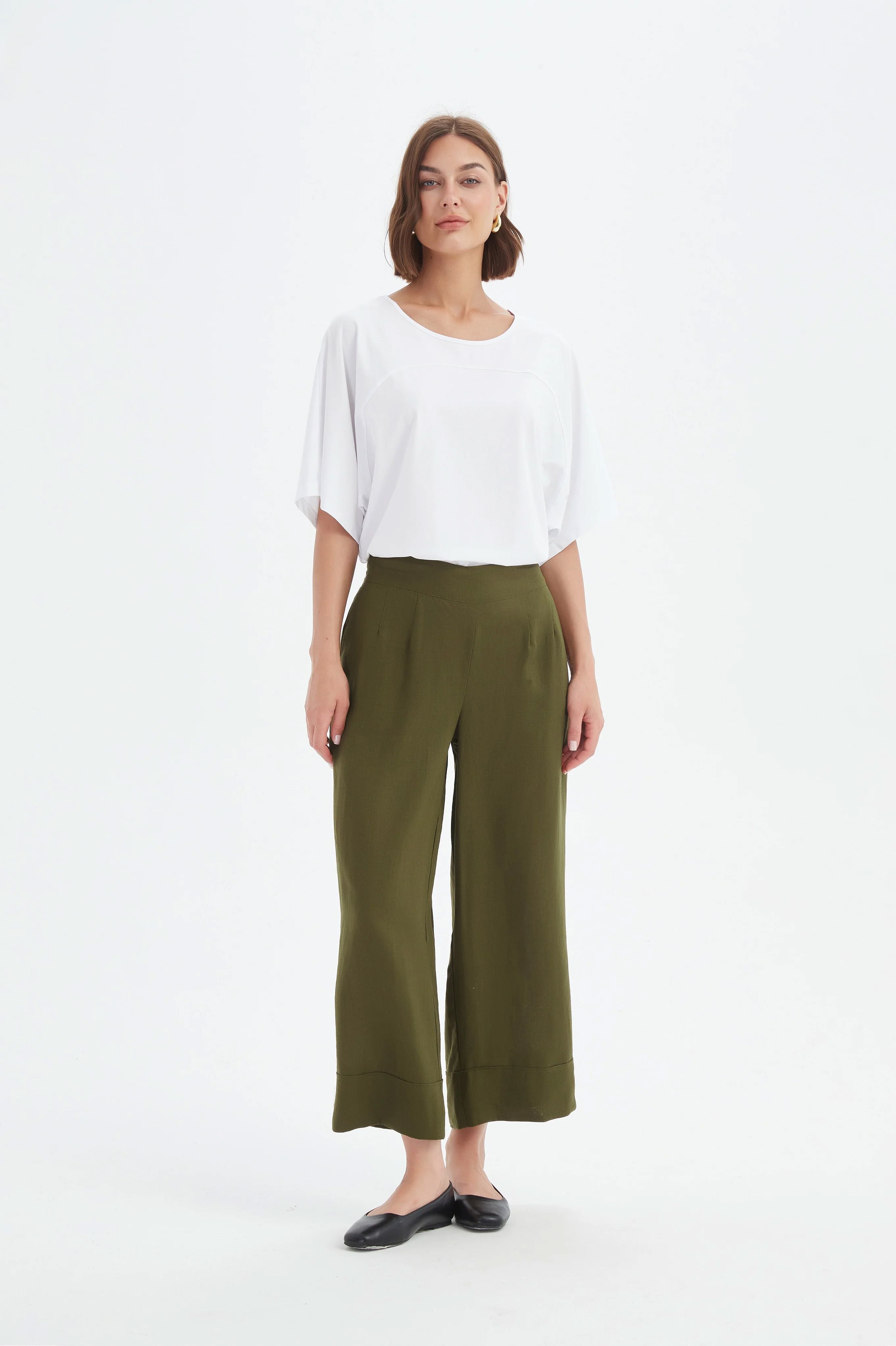 Tirelli Wide Leg Linen Pant - Dark Moss Tirelli