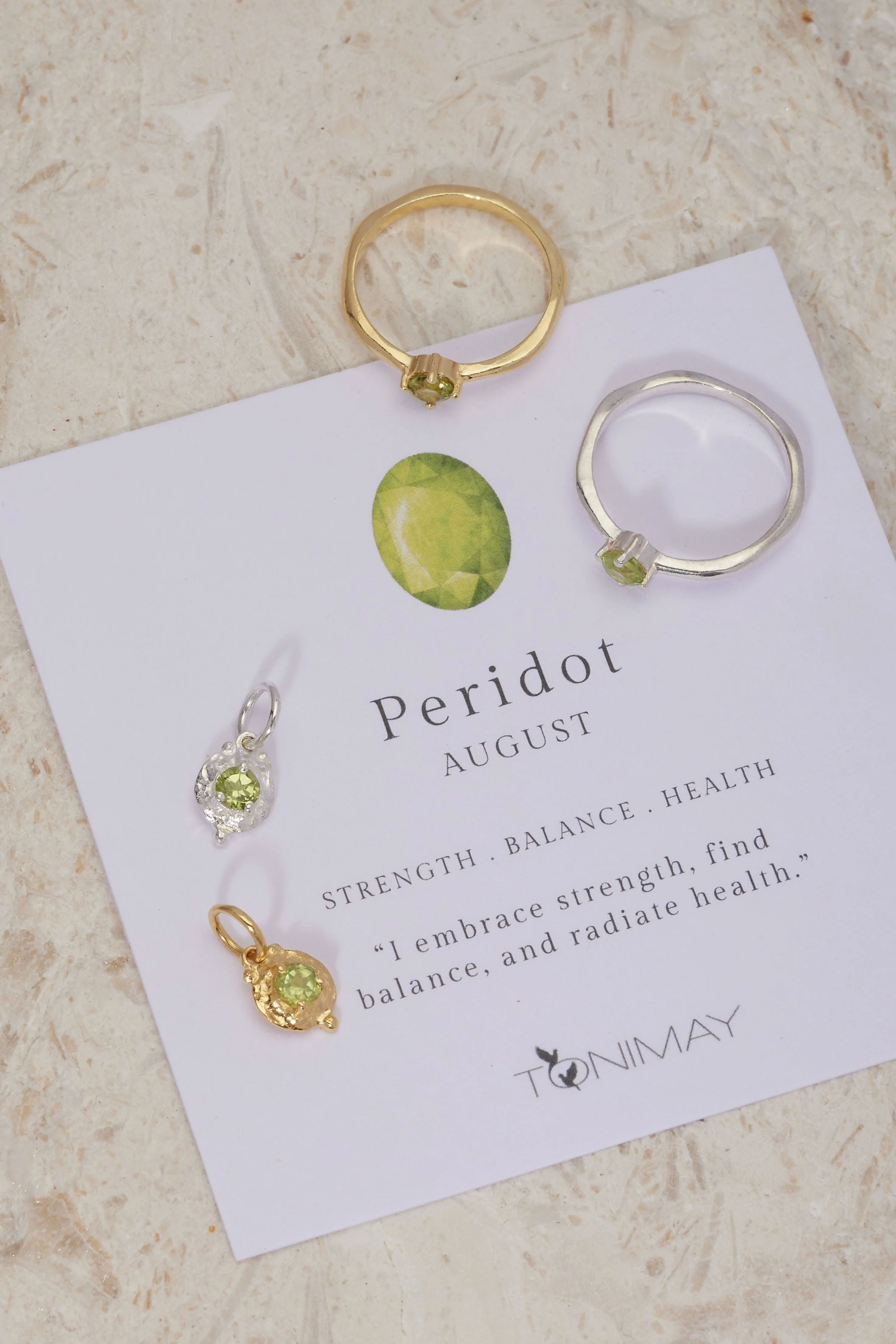 ToniMay August Peridot Gold Birthstone Necklace Charm Pendant ToniMay
