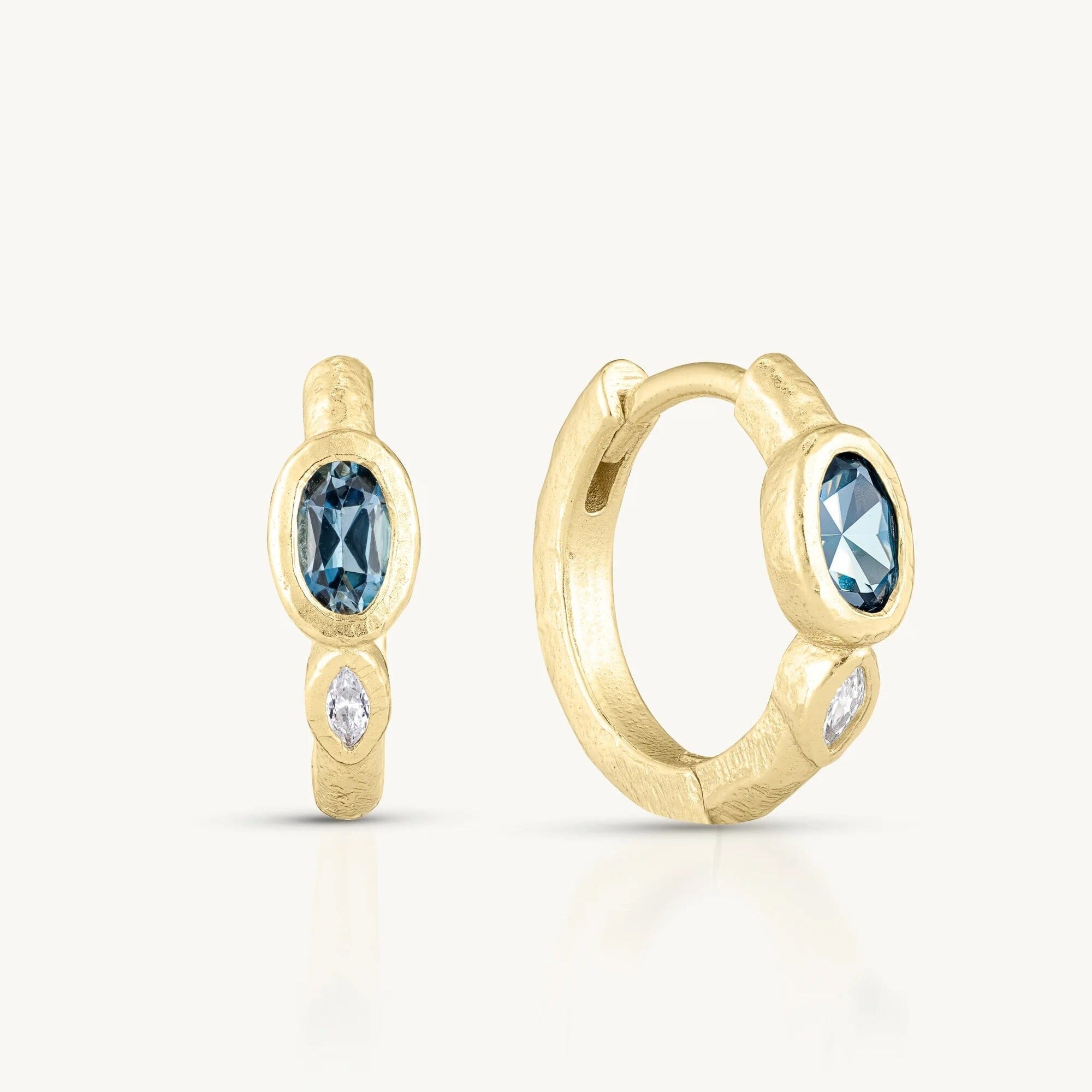 ToniMay London Blue Topaz Textured Gold Huggies ToniMay