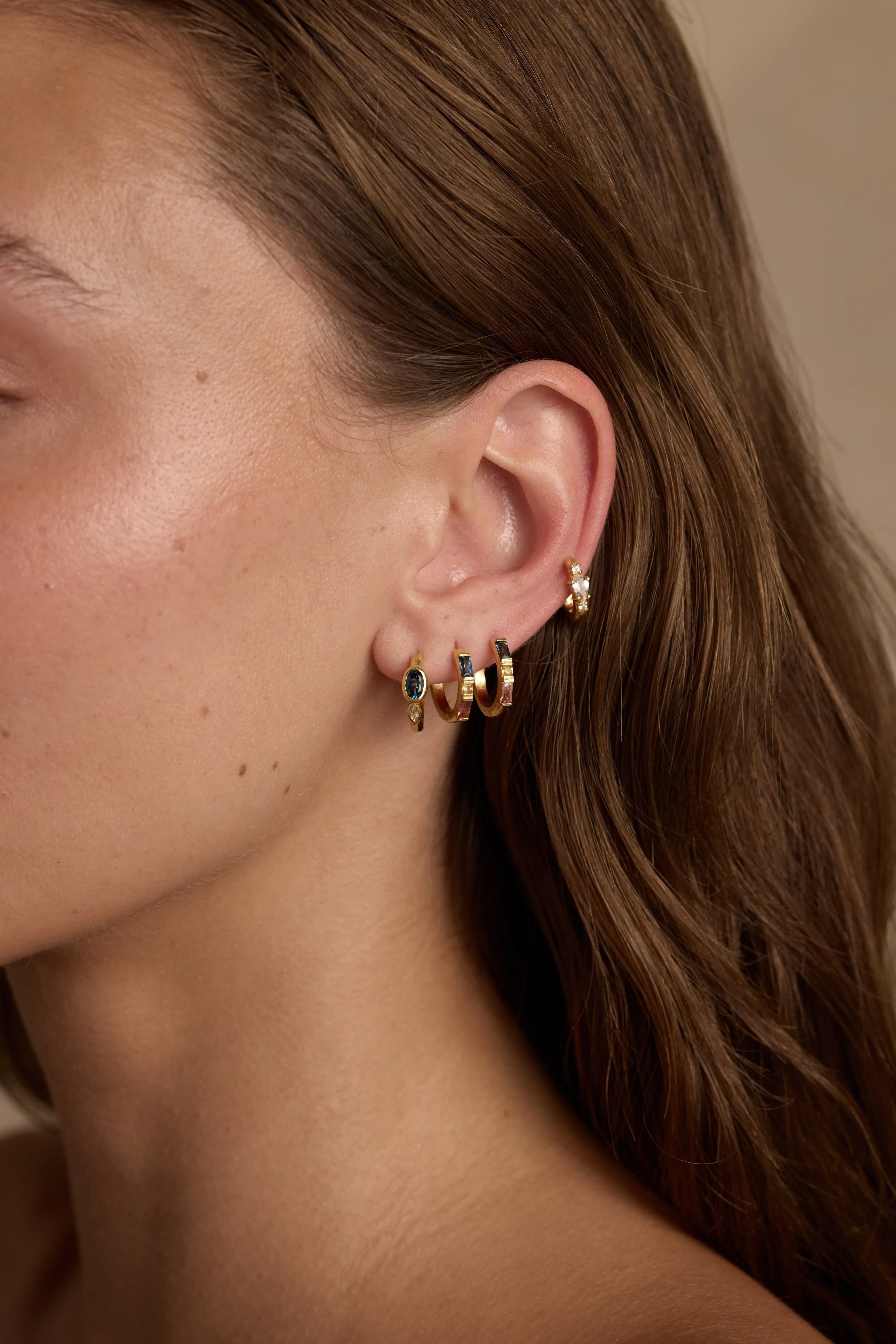 ToniMay London Blue Topaz Textured Gold Huggies ToniMay