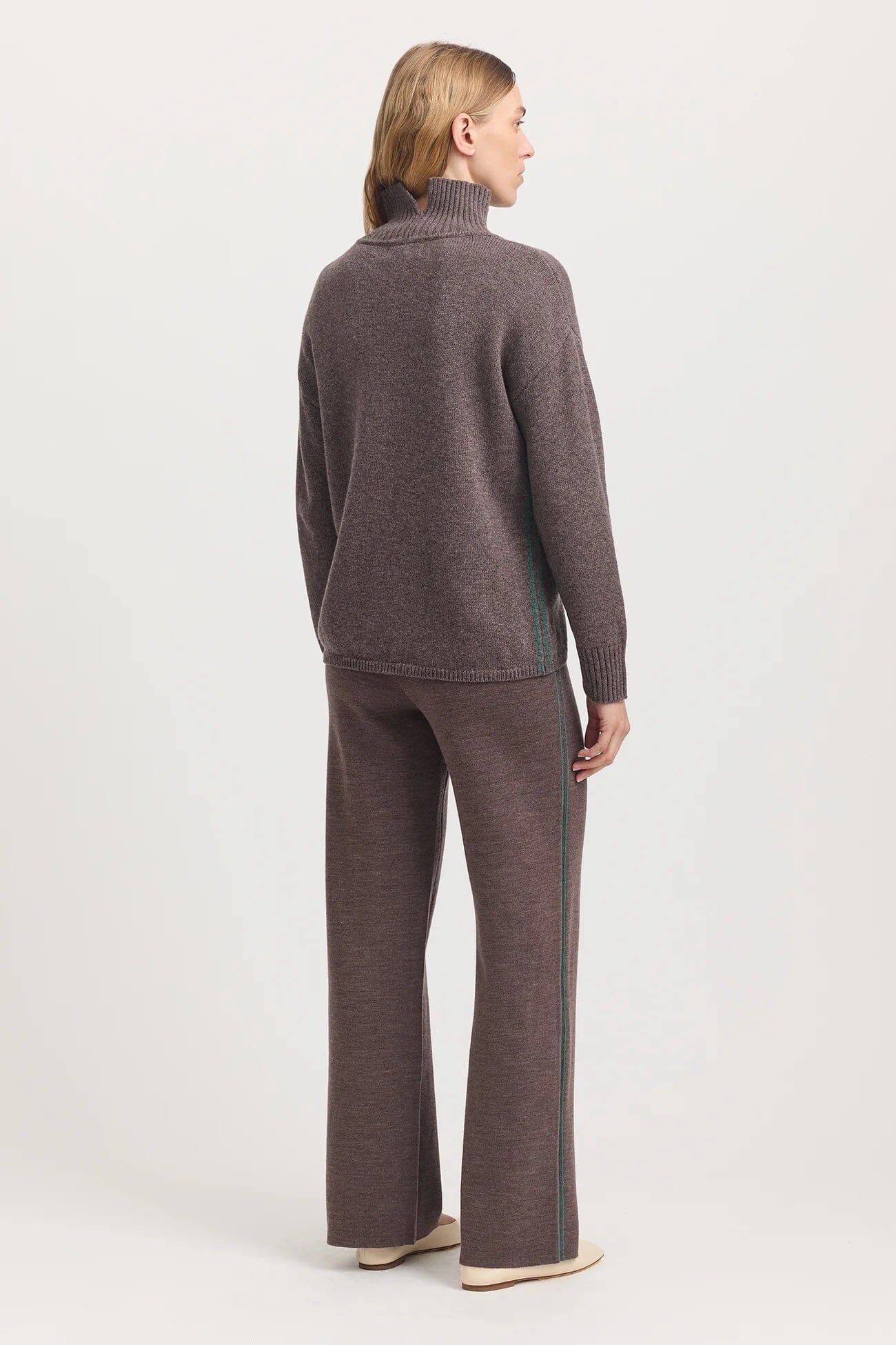 Toorallie Funnel Neck Jumper - Mocha & Green Toorallie