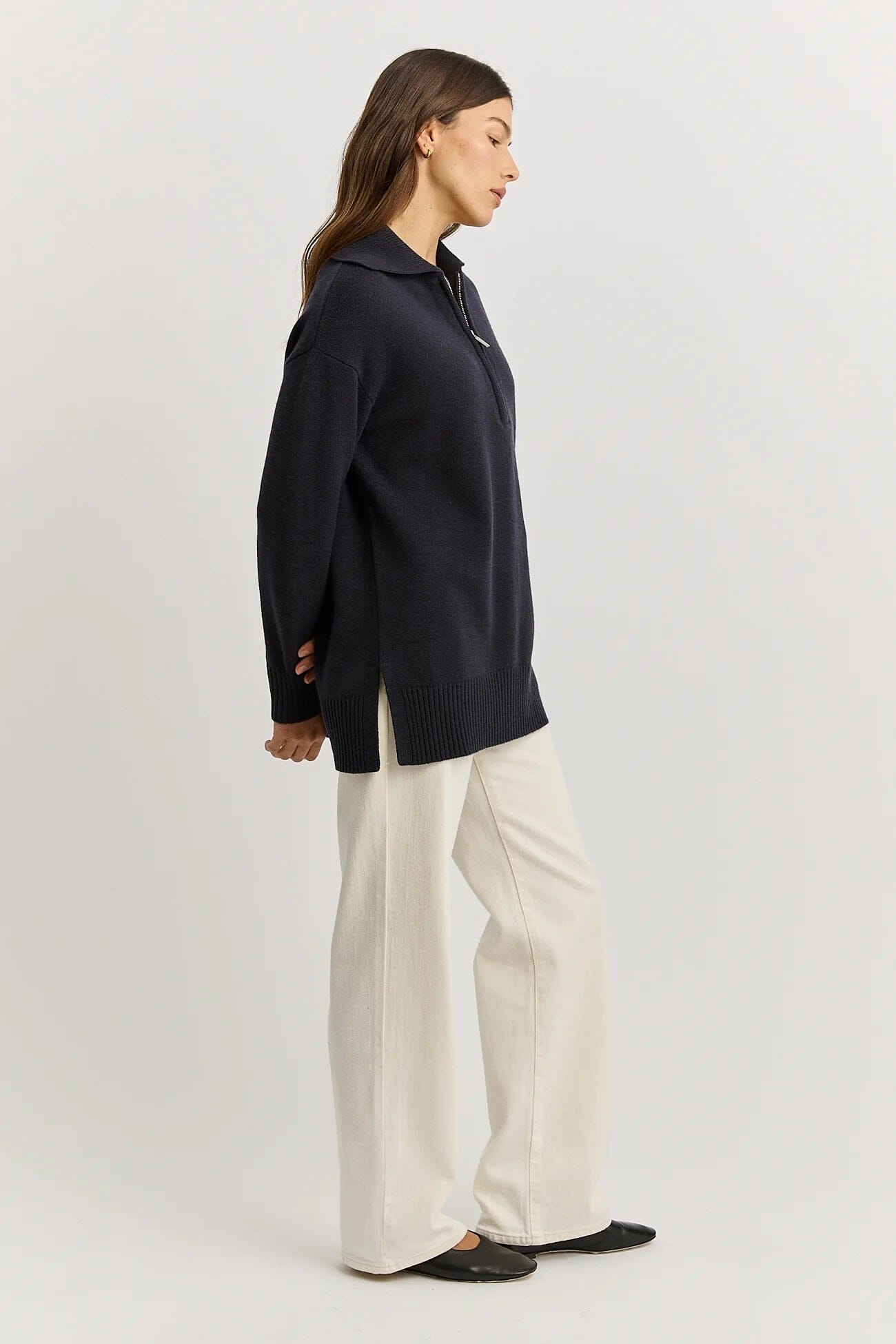 Toorallie Relaxed Longline Zip Polo - French Navy Toorallie