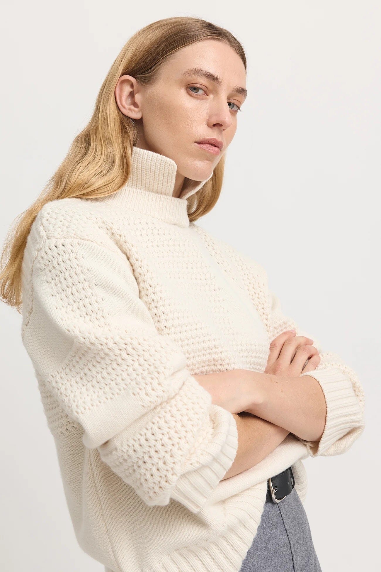 Toorallie Textured Stitch Funnel Knit - Ivory Toorallie