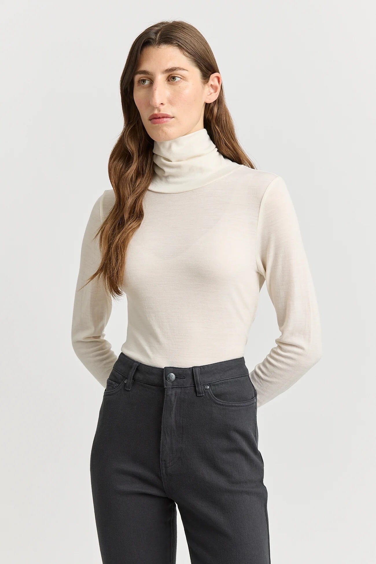 Toorallie Turtle Neck Merino Tee - Warm White Toorallie
