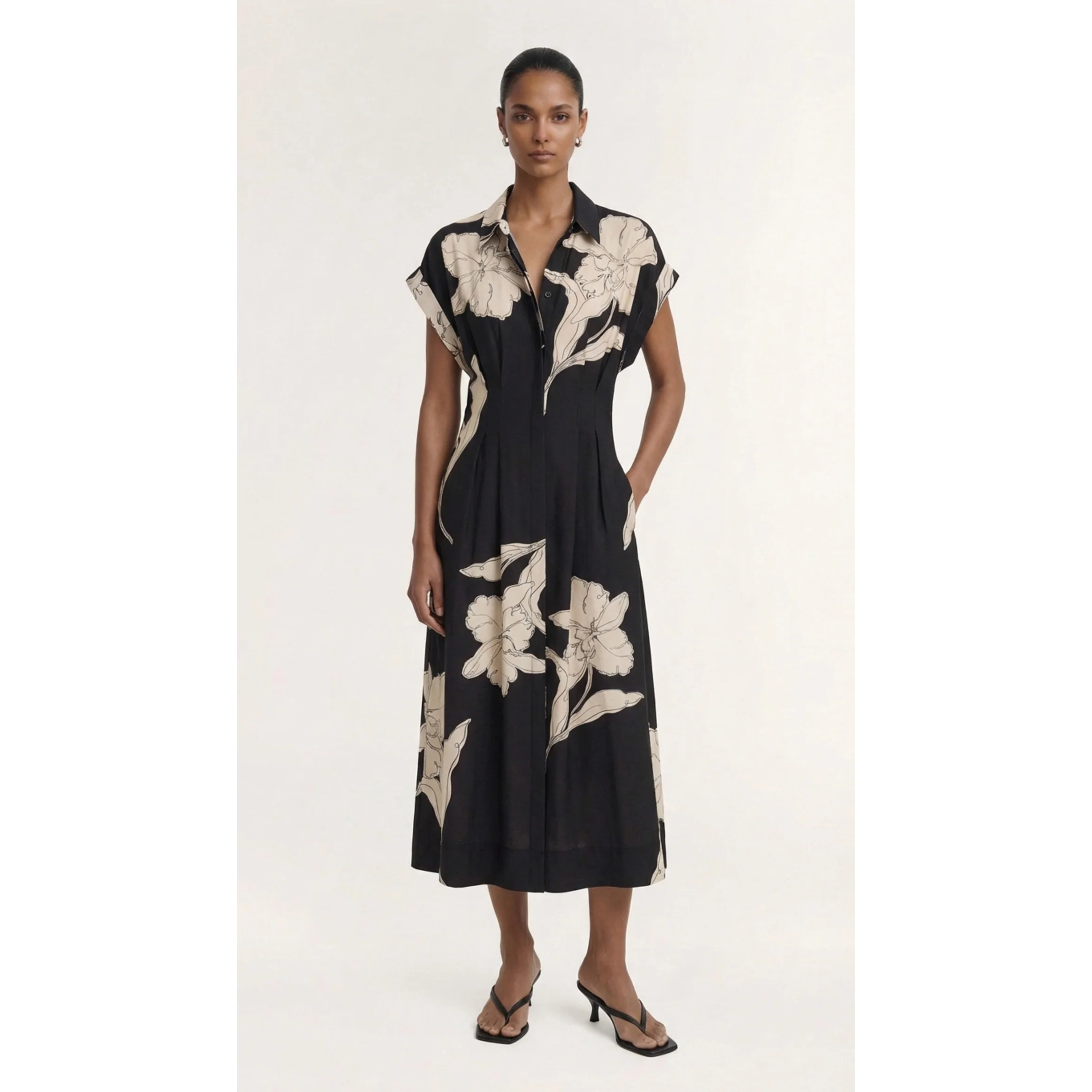 Staple The Label Veda Midi Dress - Black/Cream Floral