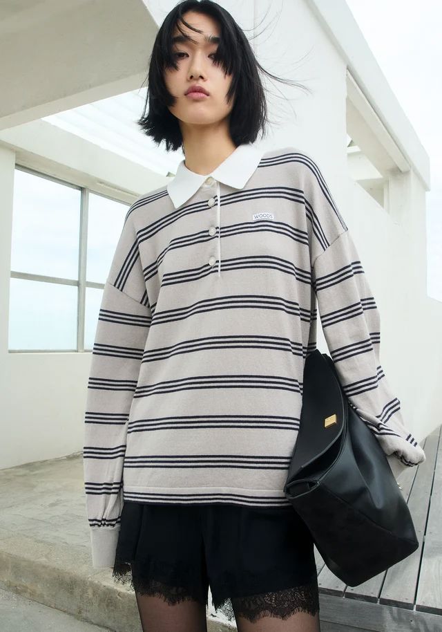 Viktoria & Woods Pinnacle Polo Knit - Ecru Stripe Viktoria & Woods
