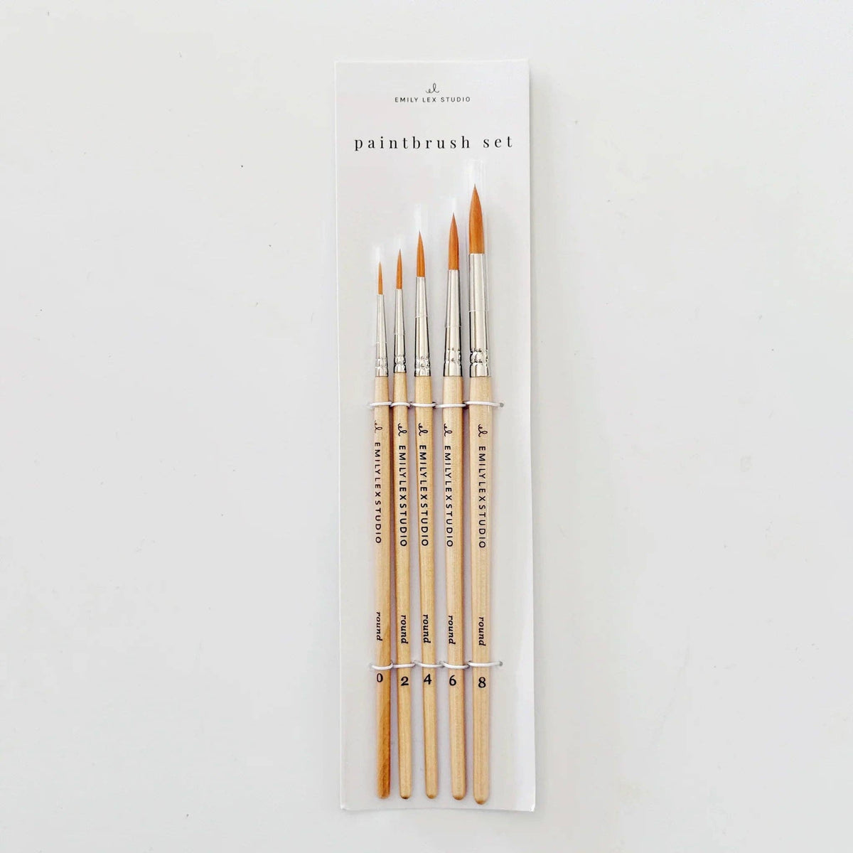 Watercolor Paintbrush Set of Five Wood Brushes emily lex studio