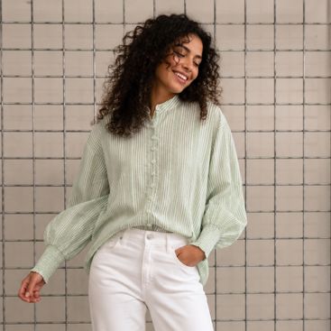 White Poetry Seersucker Stripe Shirt - Green Women's Shirt Joop & Gypsy