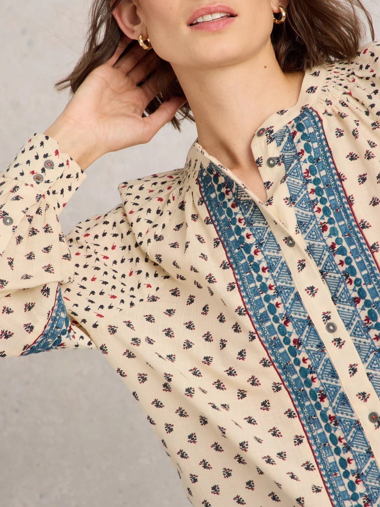 White Stuff Ari Embroidered Shirt - Ivory Multi White Stuff