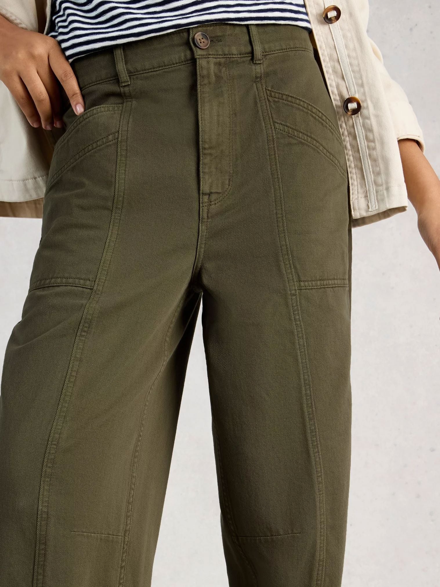 White Stuff Aubrey Barrel Trouser - Khaki Green White Stuff