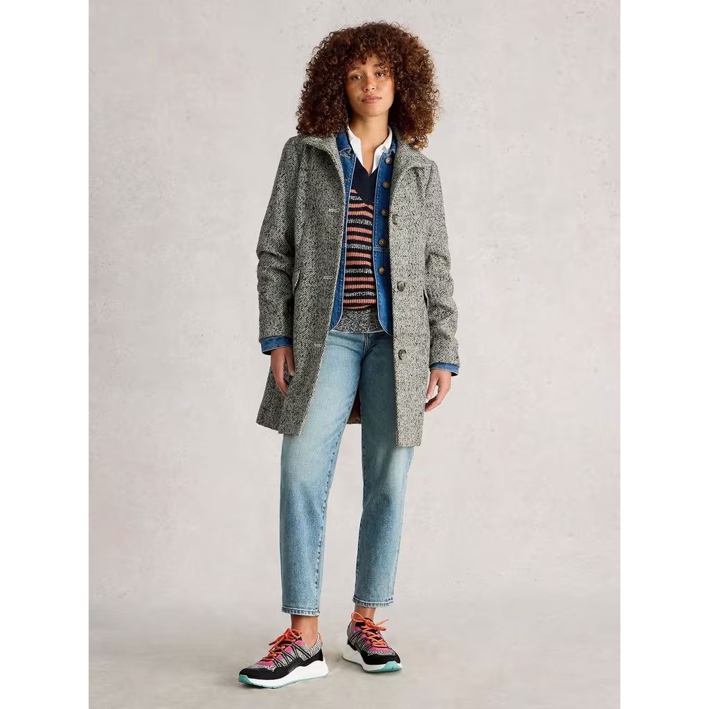 White Stuff Karla Tweed Wool Blend Coat - Grey Multi Women's Coat White Stuff