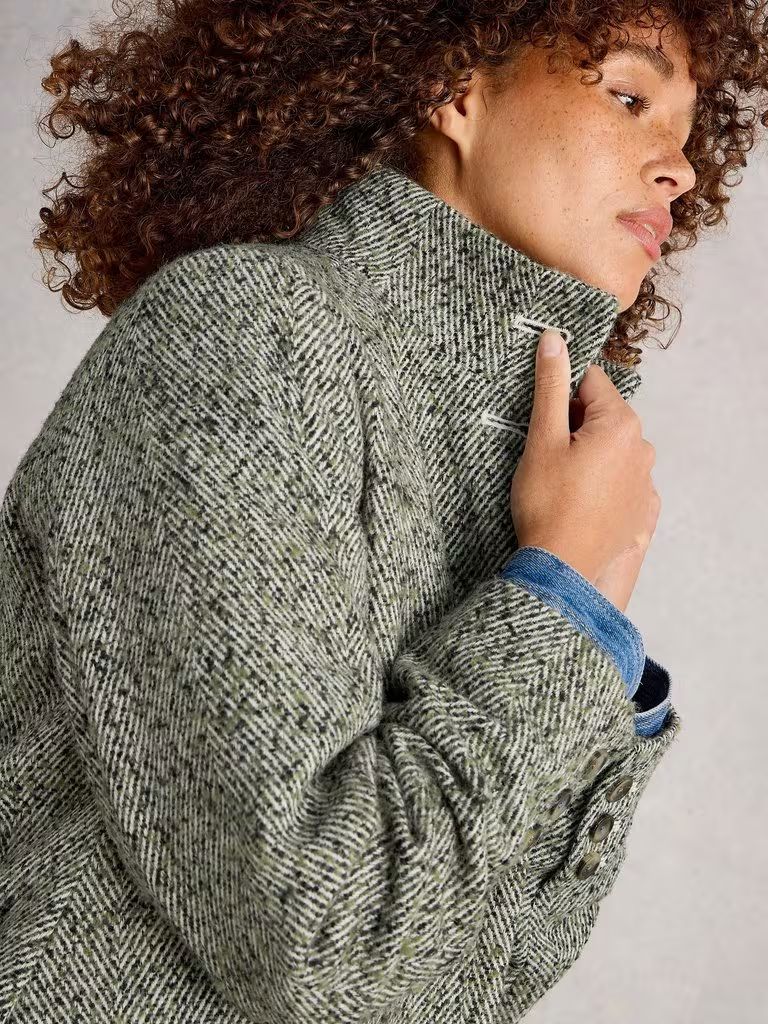 White Stuff Karla Tweed Wool Blend Coat - Grey Multi White Stuff