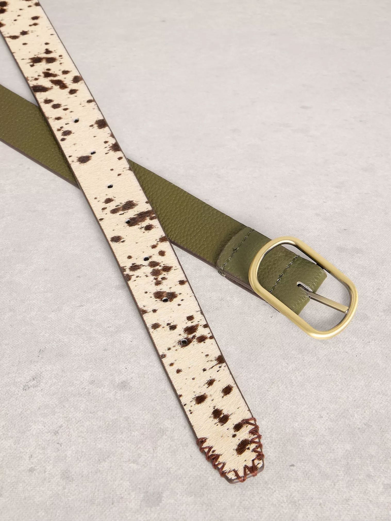 White Stuff Leather Reversible Belt - Green Multi White Stuff