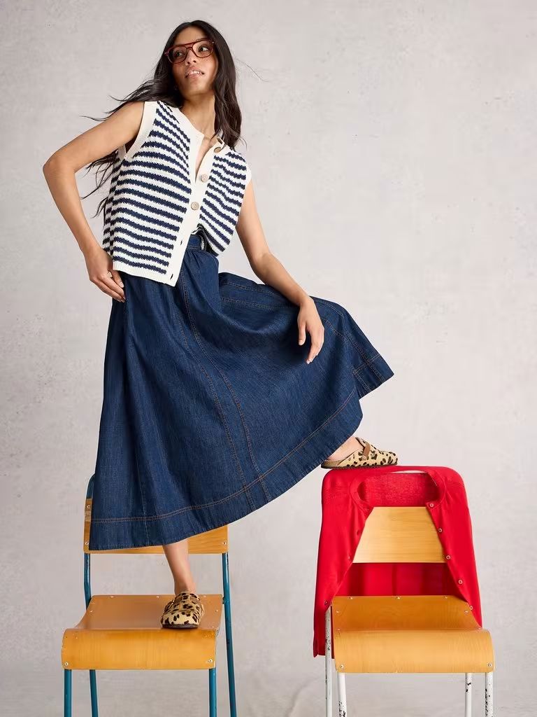 White Stuff Leo Denim Midi Skirt - Dark Denim White Stuff