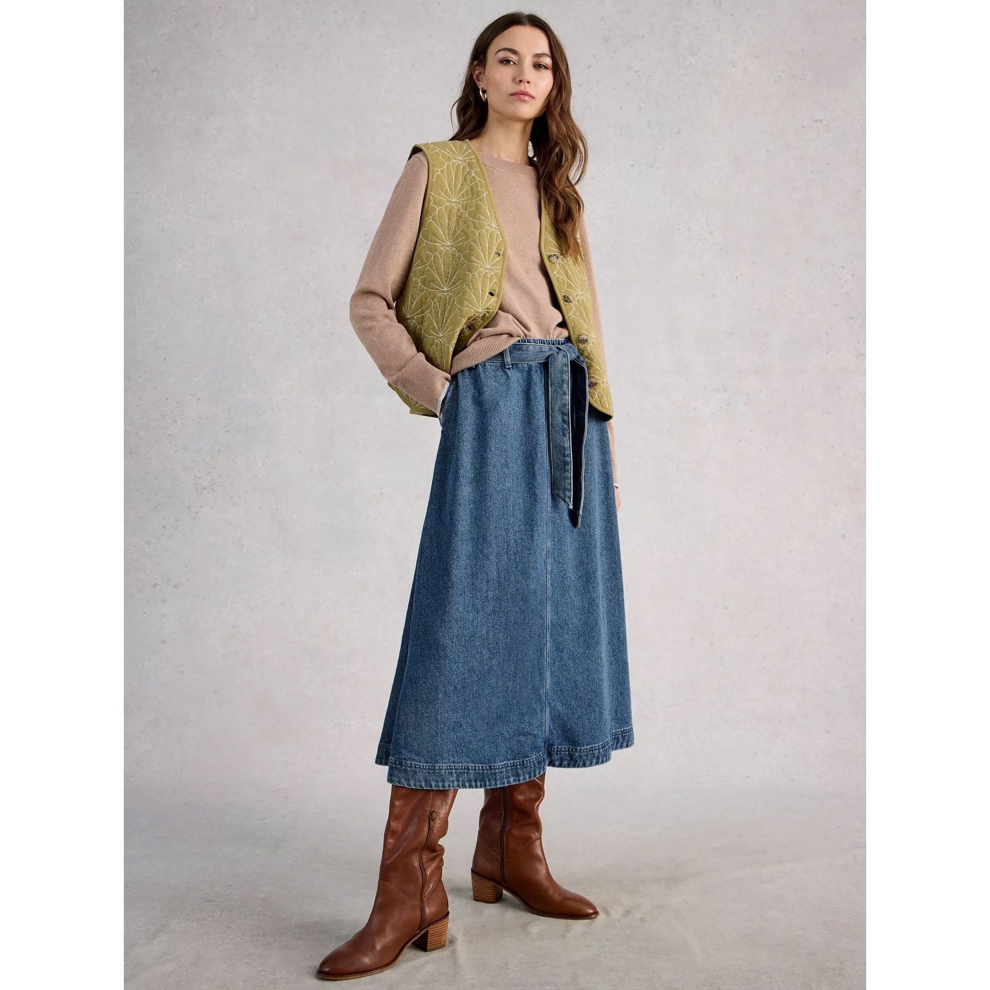 White Stuff Lexi Denim Midi Skirt - Mid Denim White Stuff