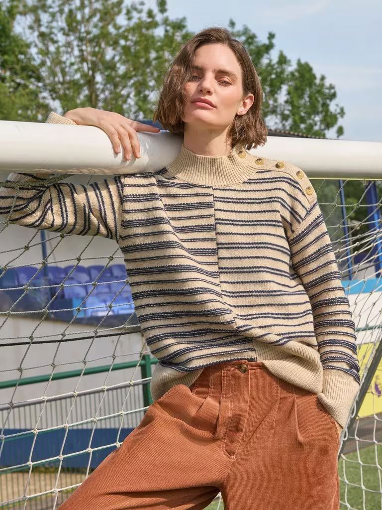 White Stuff Mix Stripe Stand Neck Jumper - Natural White Stuff