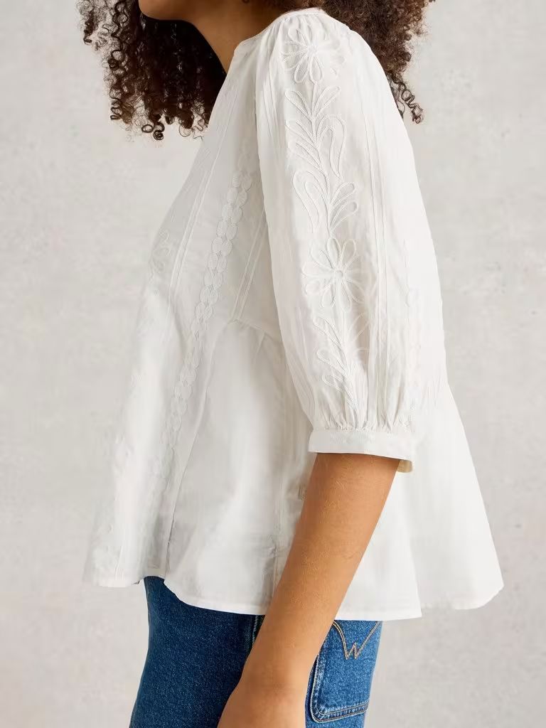 White Stuff Piper Embroidered Top - Natural White White Stuff
