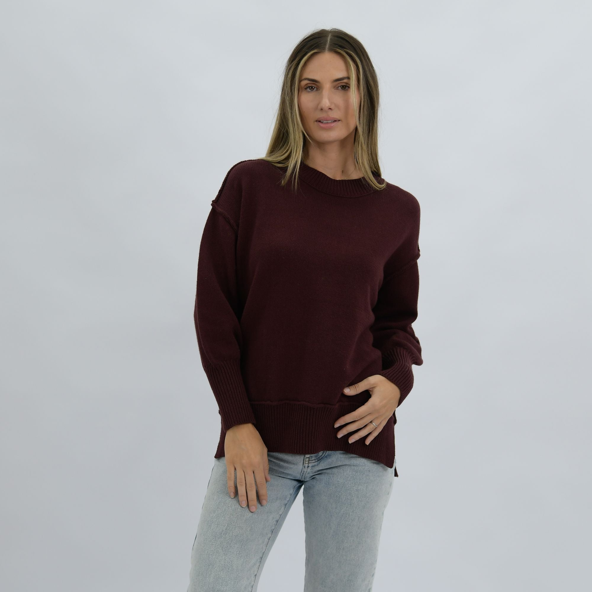 Worthier Cotton Blend Knit - Deep Cherry Women's Knit Worthier