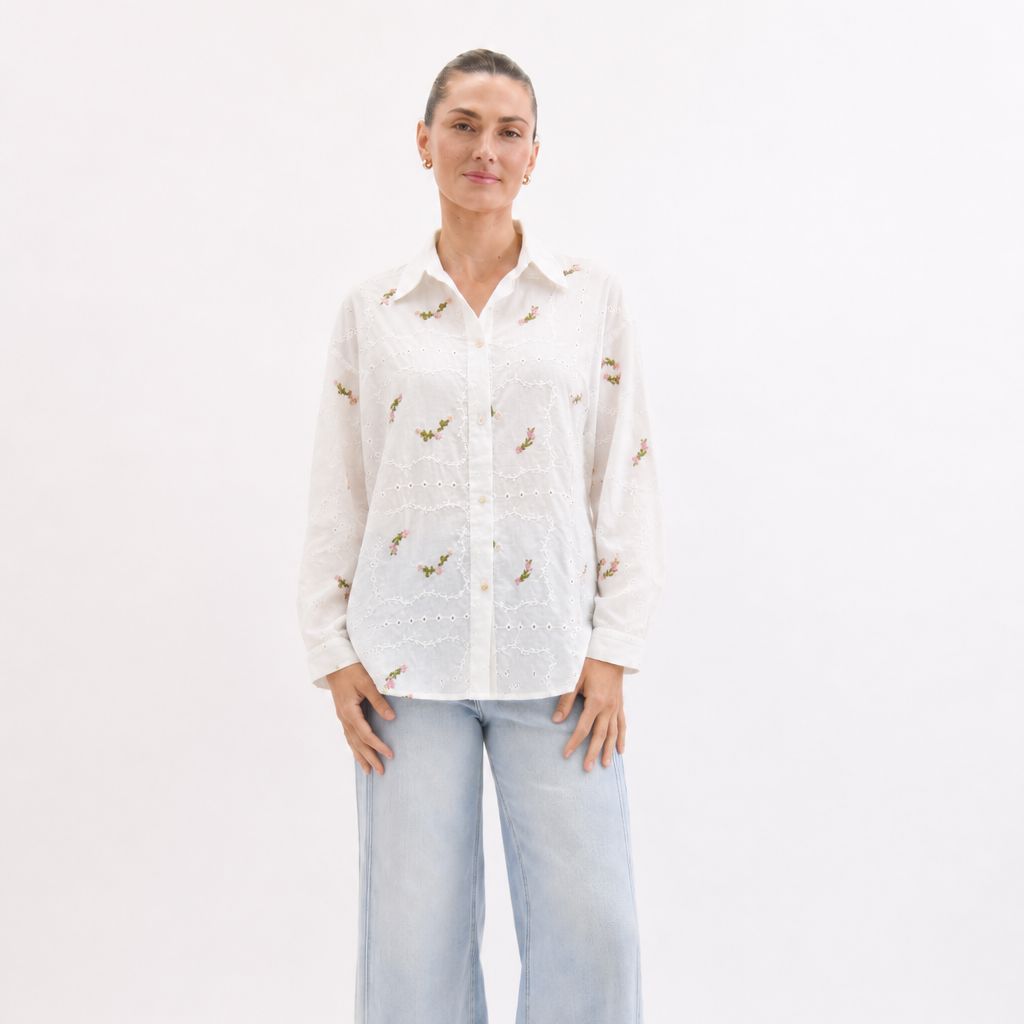 Worthier Rosevine Embroidered Cotton Shirt - White Women's Shirt Worthier