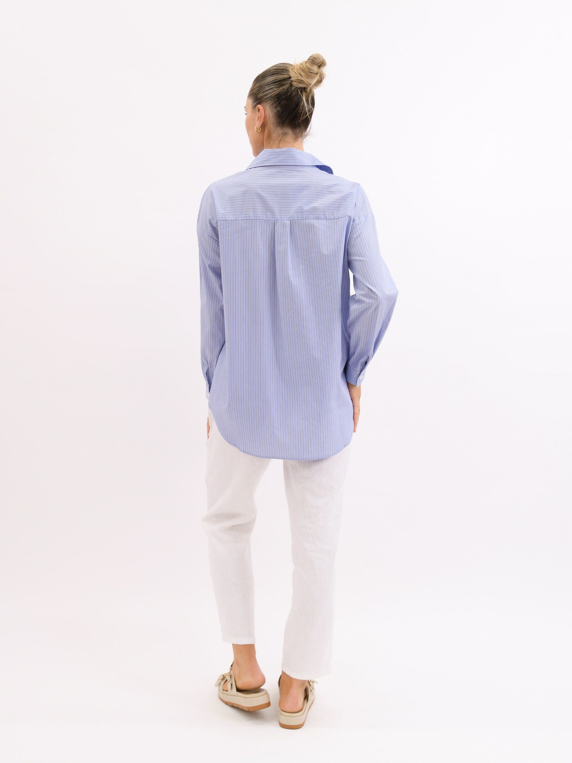 Worthier Terry Stripe Cotton Shirt - Blue Women's Shirt Worthier