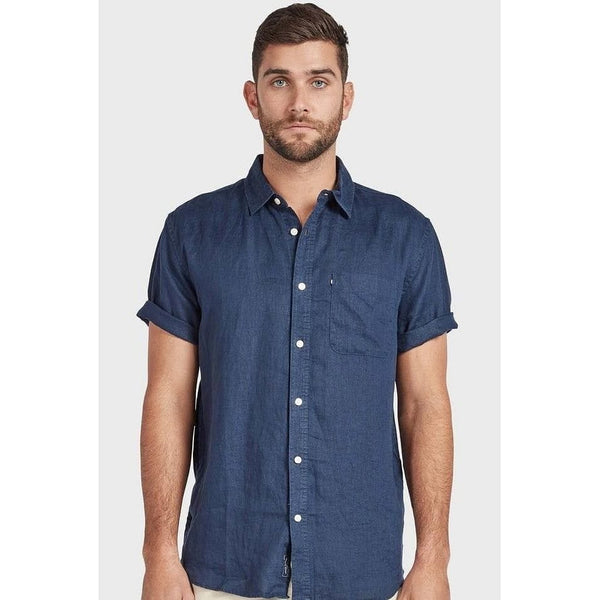 Academy Brand Men's Hampton Linen Short Sleeve Shirt - Navy Academy Brand