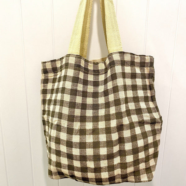 Apple Green Duck Gingham Tote - Army Apple Green Duck