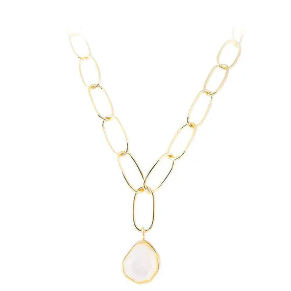 Fairley Free-Form Mother of Pearl Link Necklace - Gold Fairley