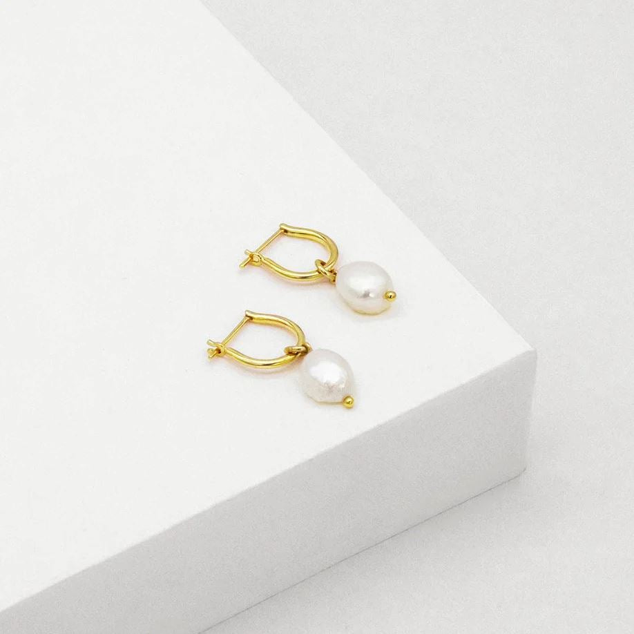Linda Tahija Baroque Pearl Hoop Earrings - Gold Linda Tahija