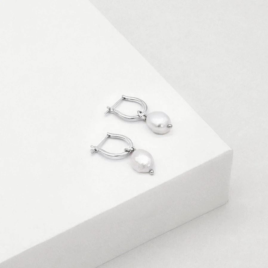 Linda Tahija Baroque Pearl Hoop Earrings - Silver Linda Tahija
