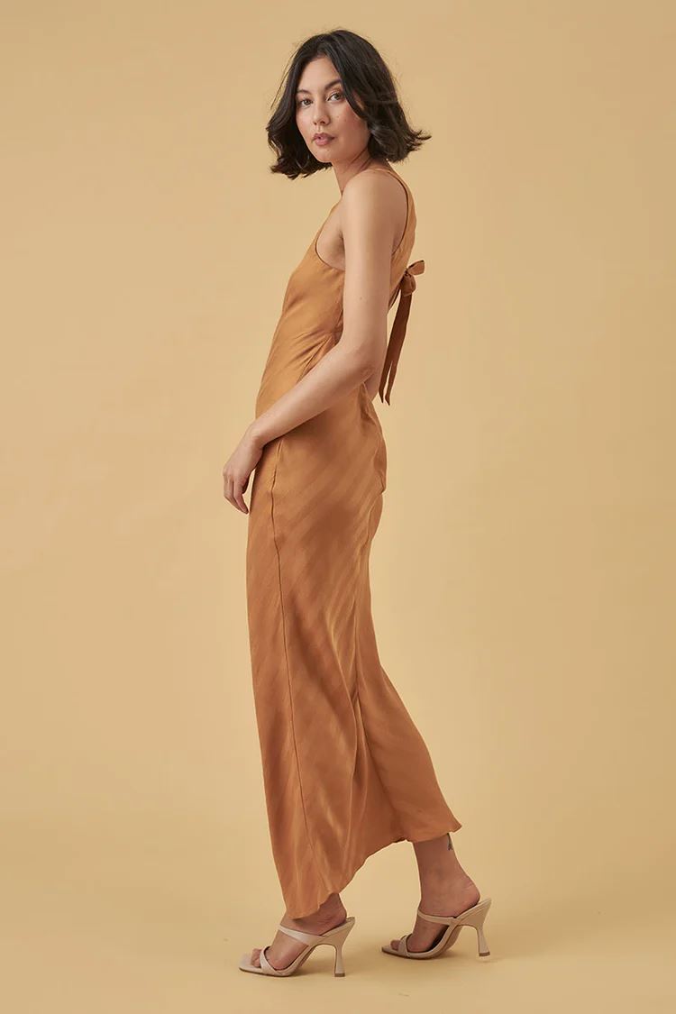 Mon Renn Eternal Bias Cut Midi Dress - Golden Stripe Mon Renn