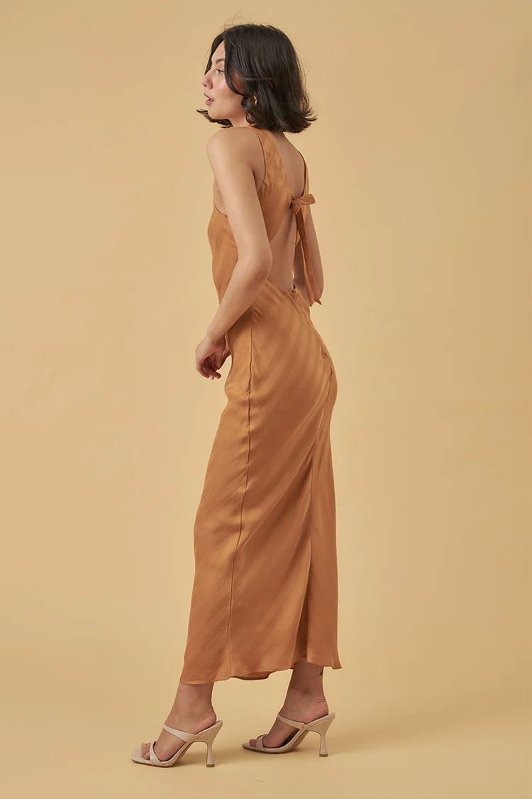 Mon Renn Eternal Bias Cut Midi Dress - Golden Stripe Mon Renn