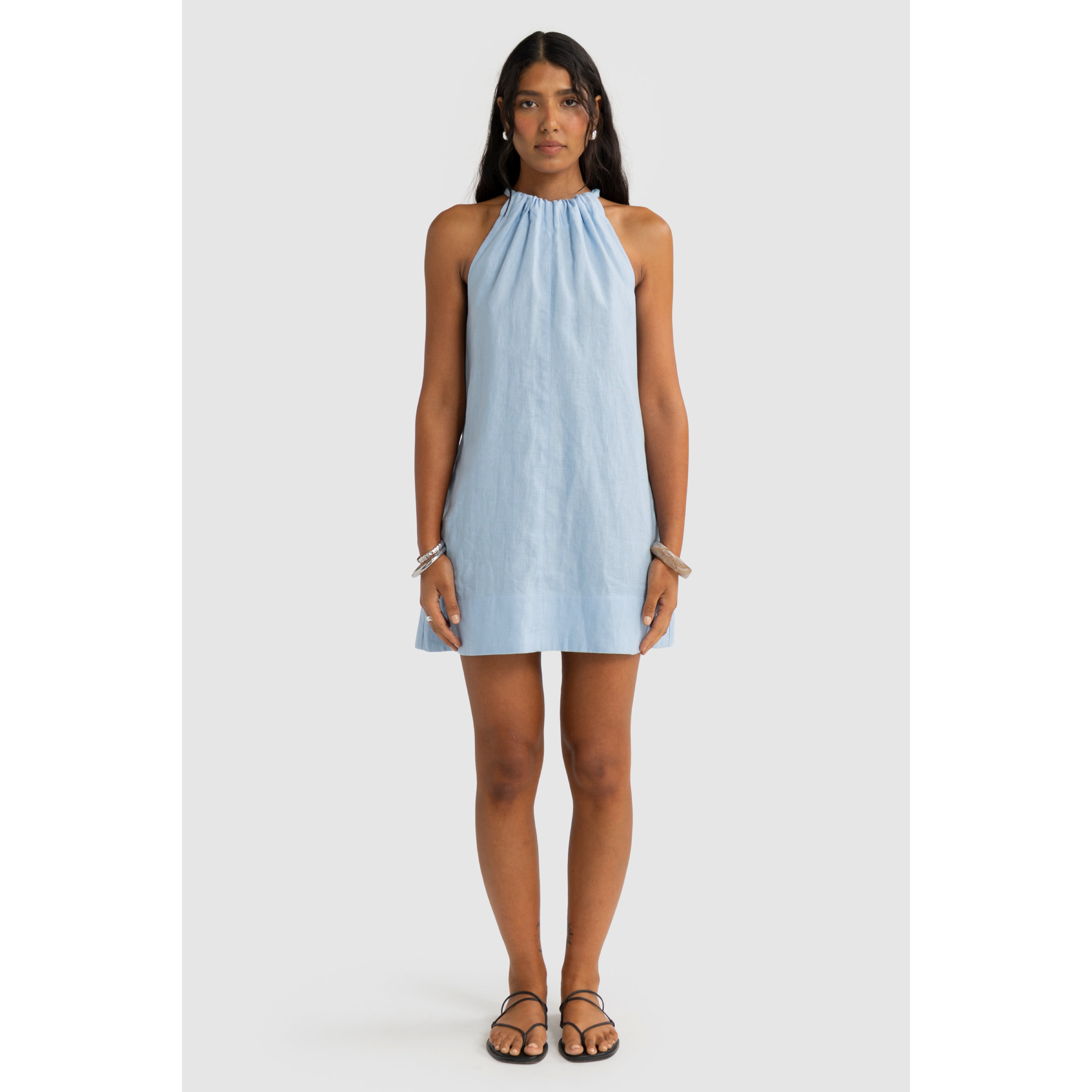 ORTC Luna Linen Mini Dress -Powder Blue